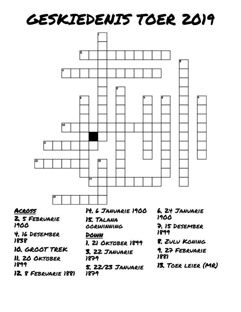 GESKIEDENIS TOER 2019 Crossword
