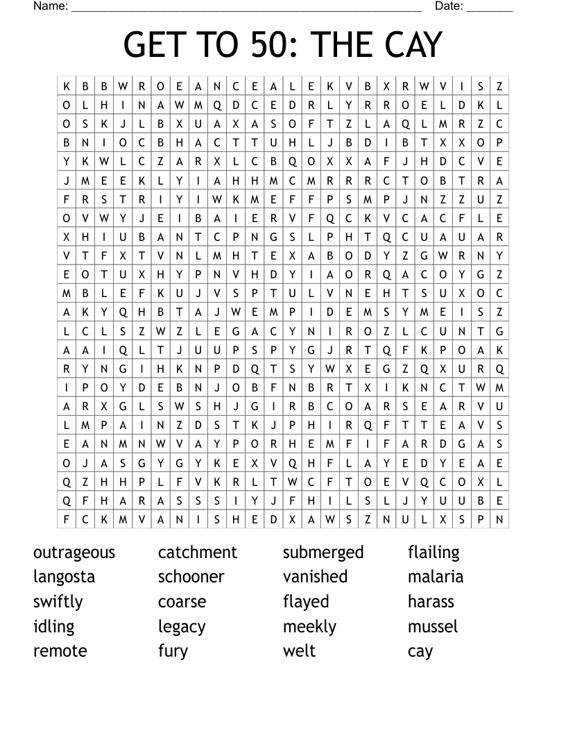 GET TO 50: THE CAY Word Search