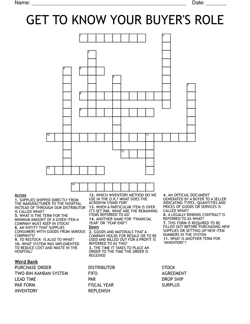 GET TO KNOW YOUR BUYER'S ROLE Crossword