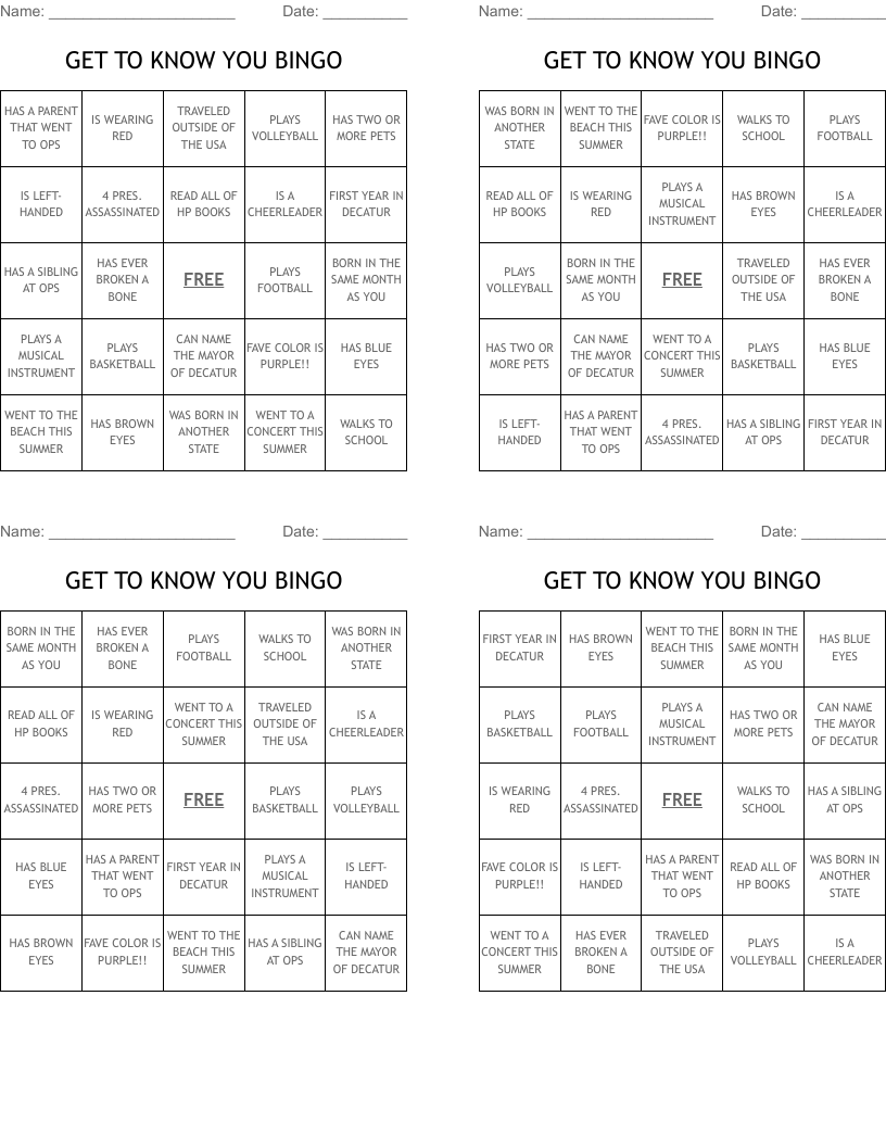 GET TO KNOW YOU BINGO