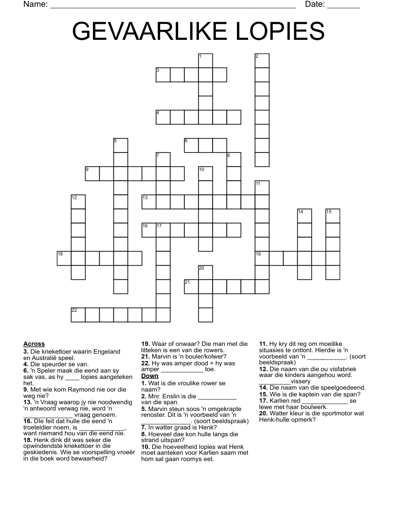 GEVAARLIKE LOPIES Crossword