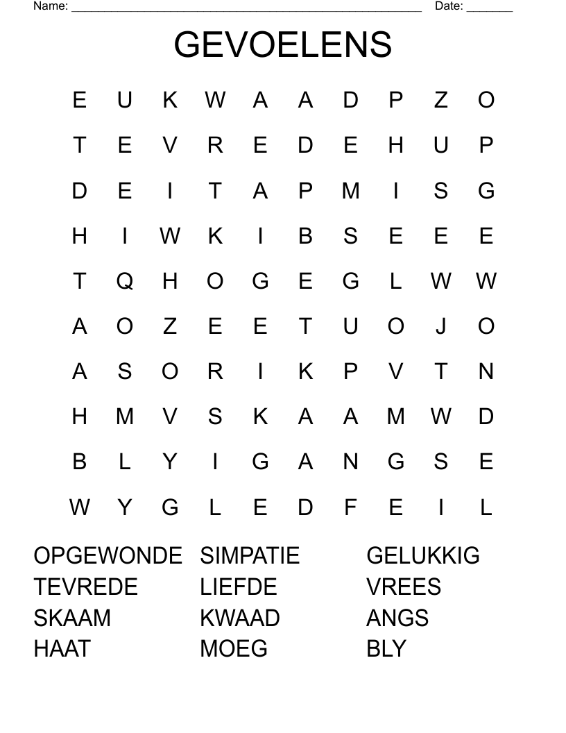 GEVOELENS Word Search