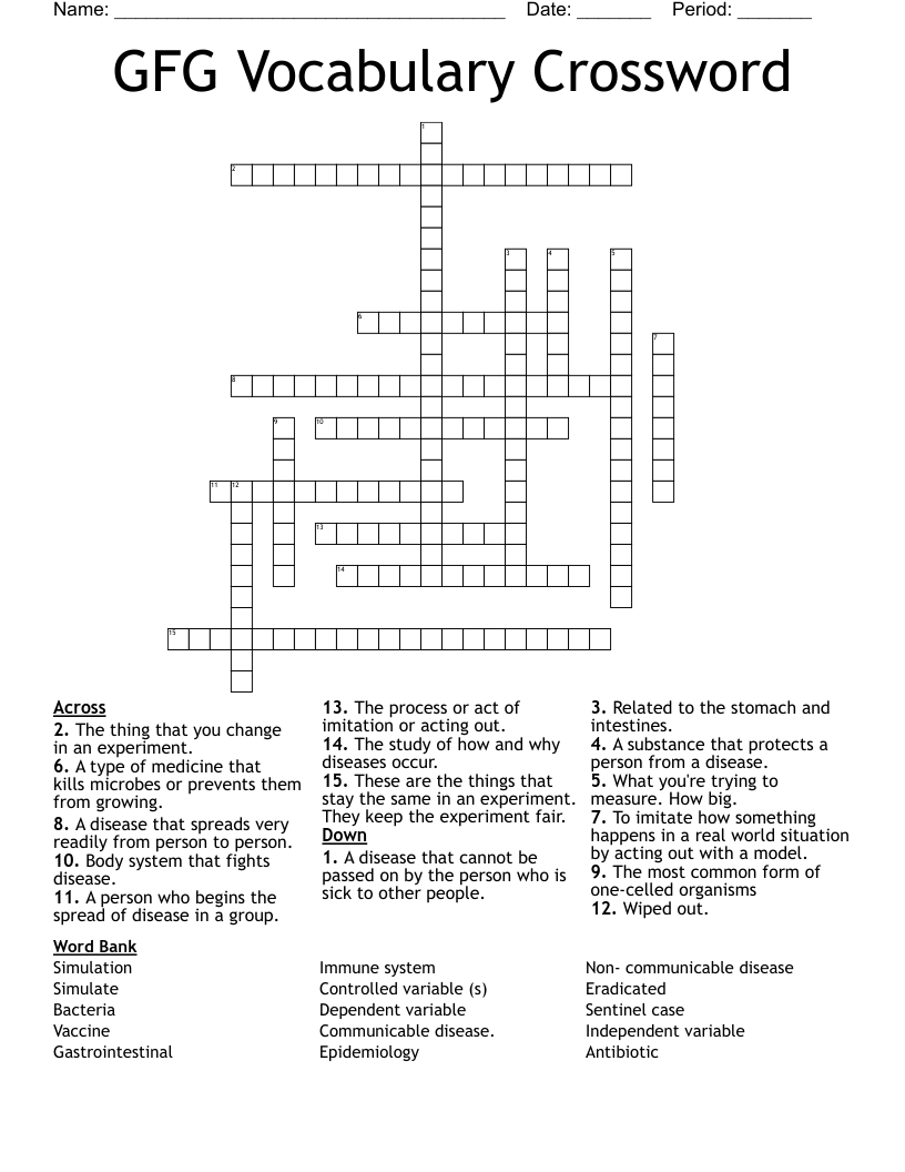GFG Vocabulary Crossword