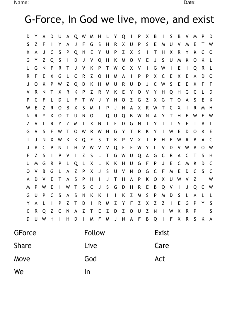 G-Force, In God we live, move, and exist Word Search