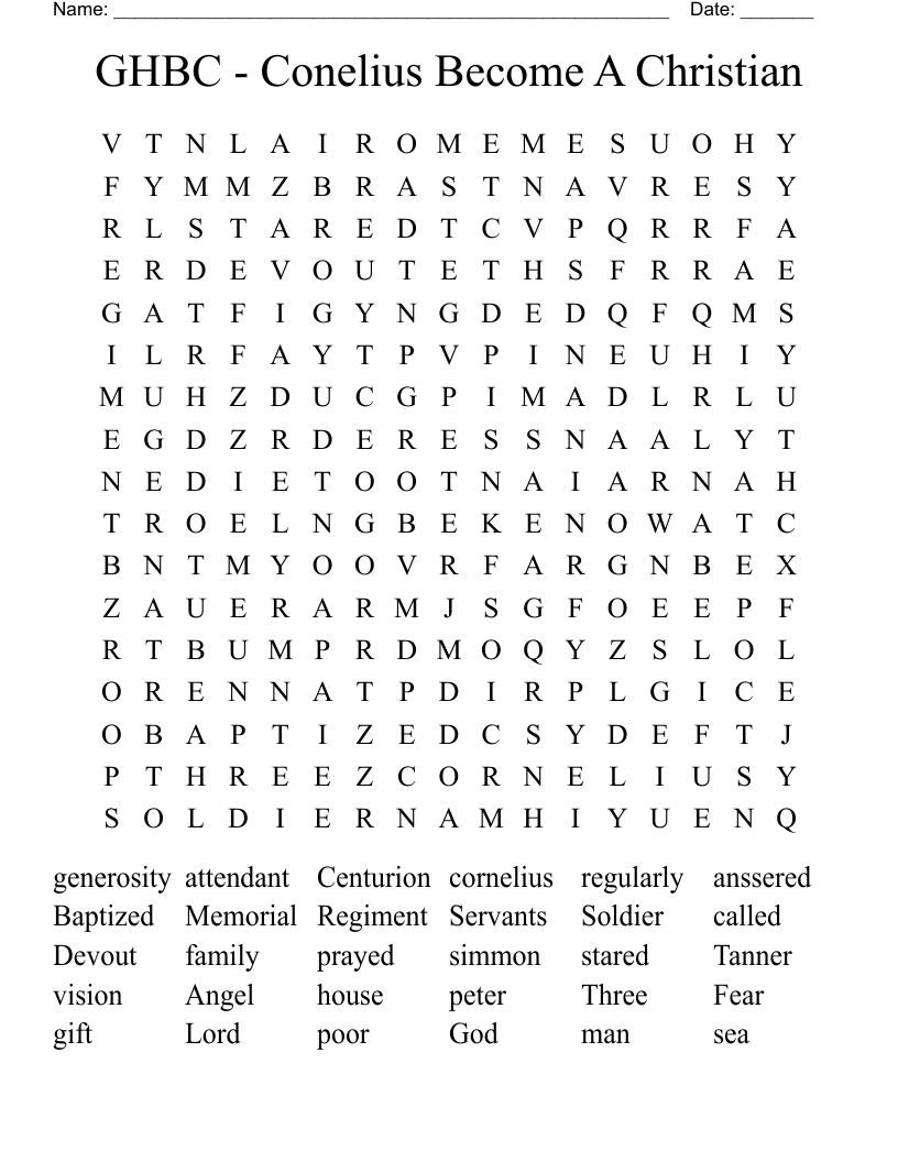 GHBC - Conelius Become A Christian Word Search