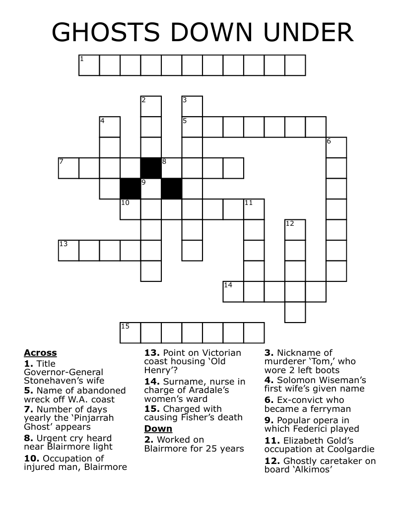 GHOSTS DOWN UNDER Crossword
