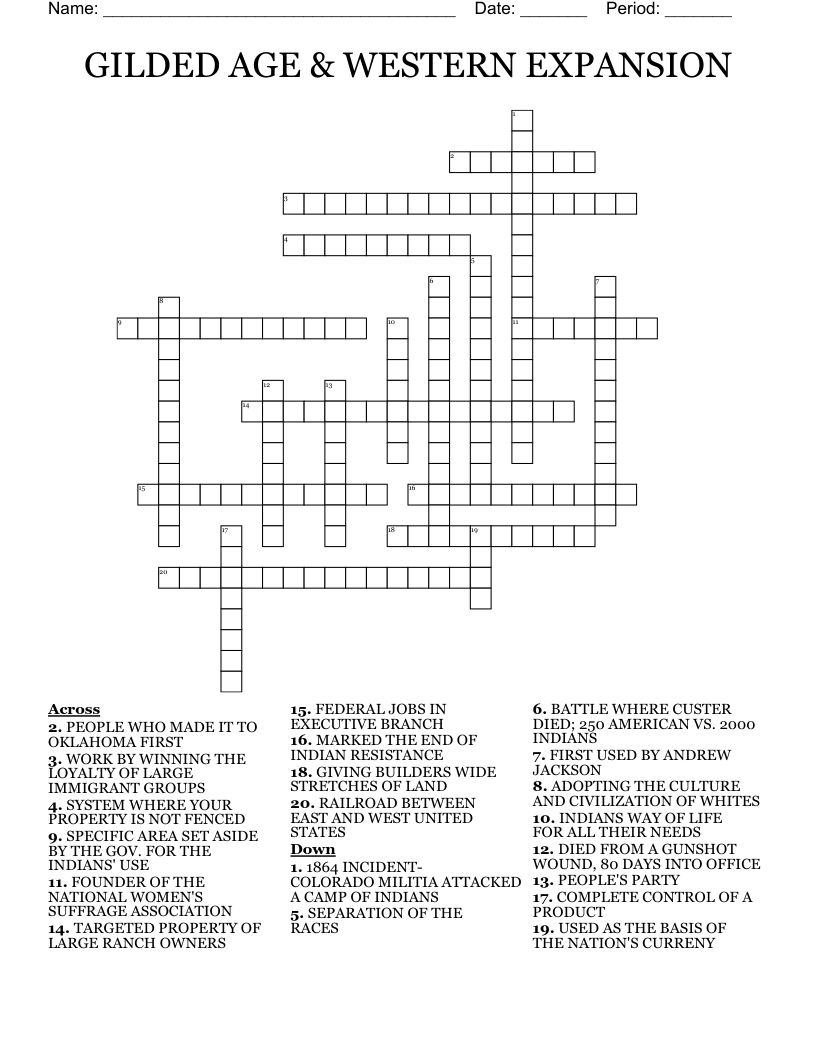 GILDED AGE & WESTERN EXPANSION Crossword