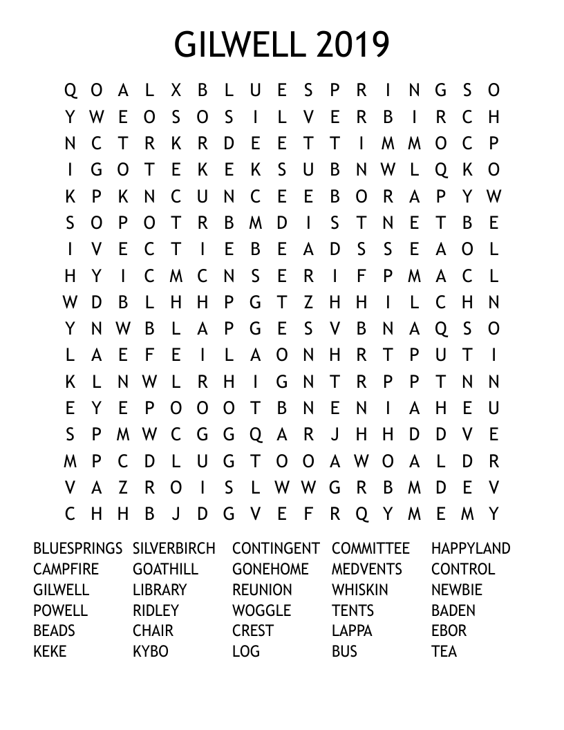 GILWELL 2019 Word Search
