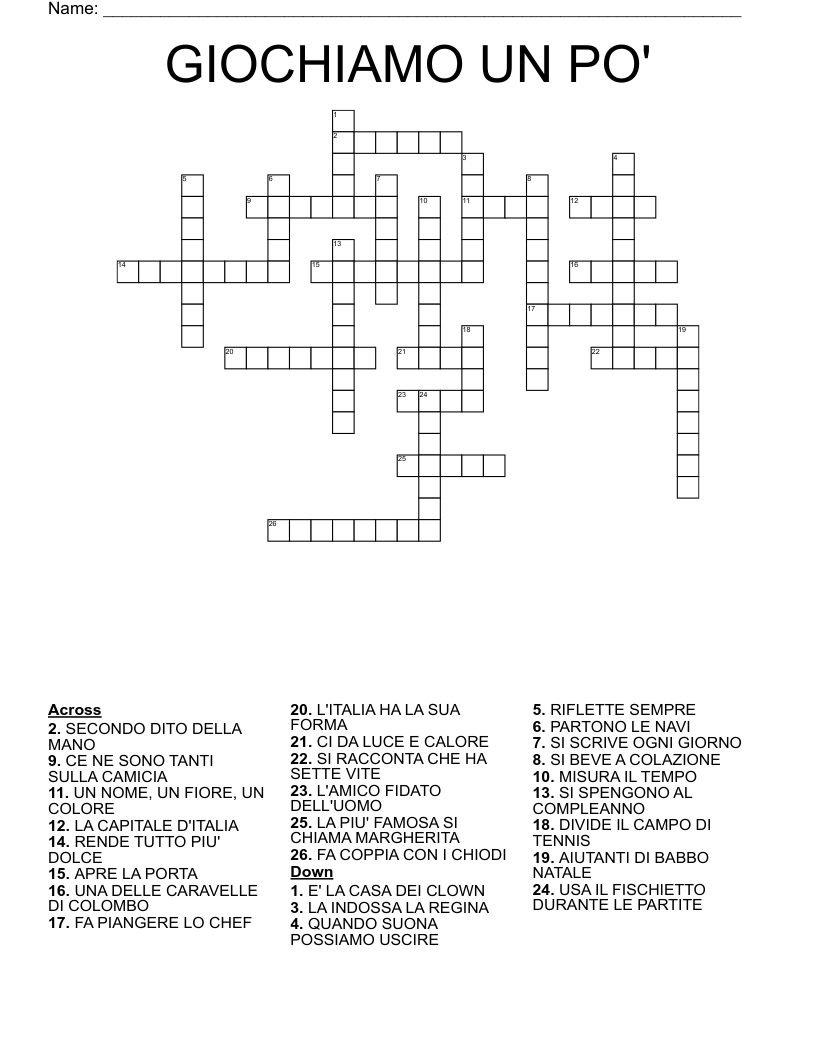 GIOCHIAMO UN PO'  Crossword