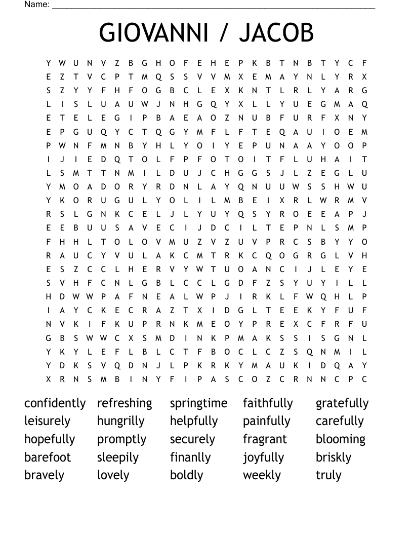 GIOVANNI / JACOB Word Search