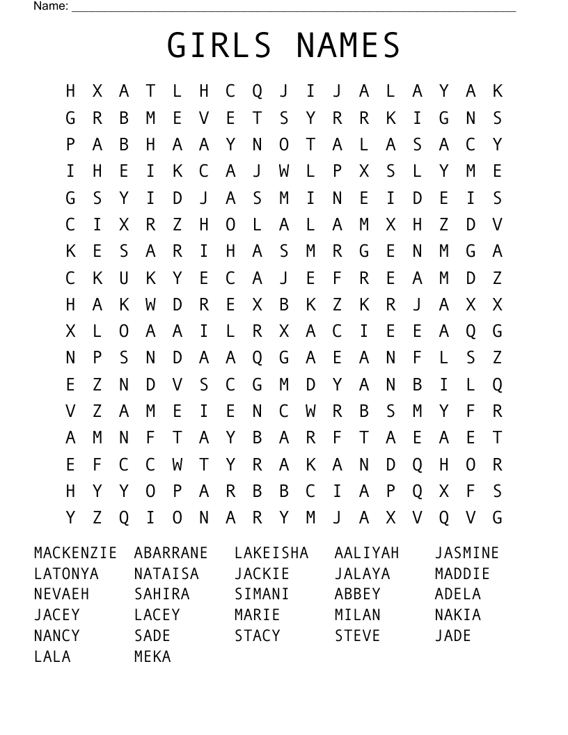 GIRLS NAMES Word Search