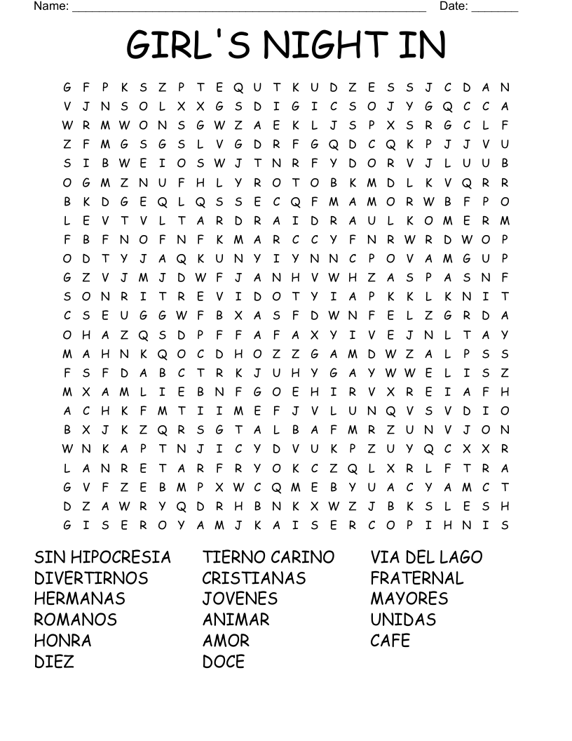 GIRL'S NIGHT IN Word Search