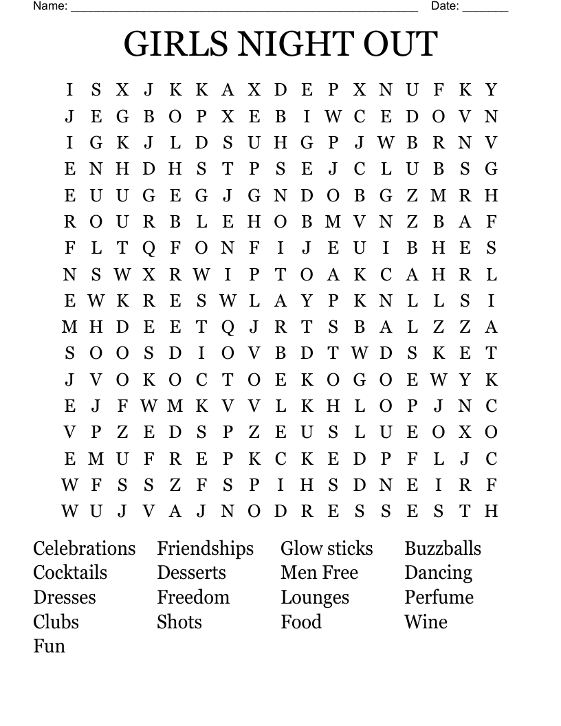 GIRLS NIGHT OUT Word Search