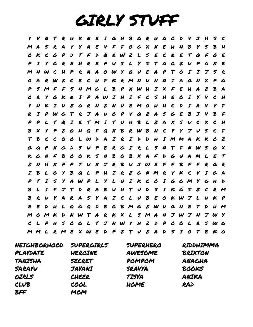 GIRLY STUFF Word Search