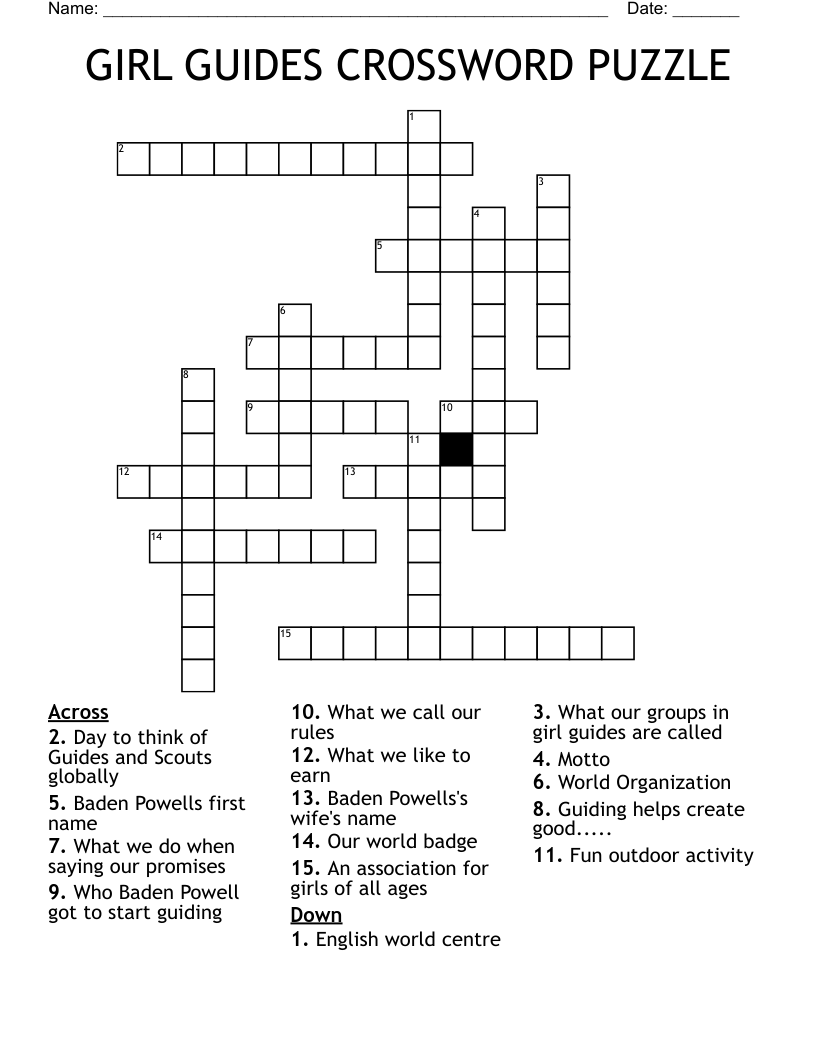 GIRL GUIDES CROSSWORD PUZZLE