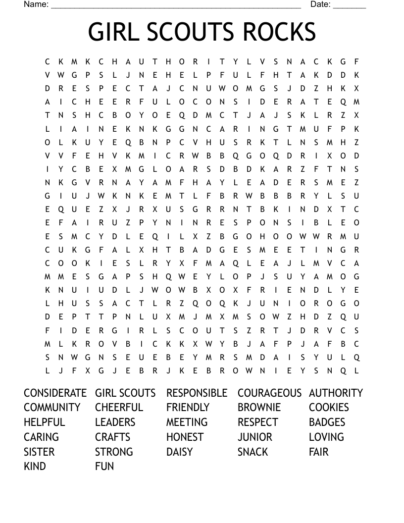 GIRL SCOUTS ROCKS Word Search