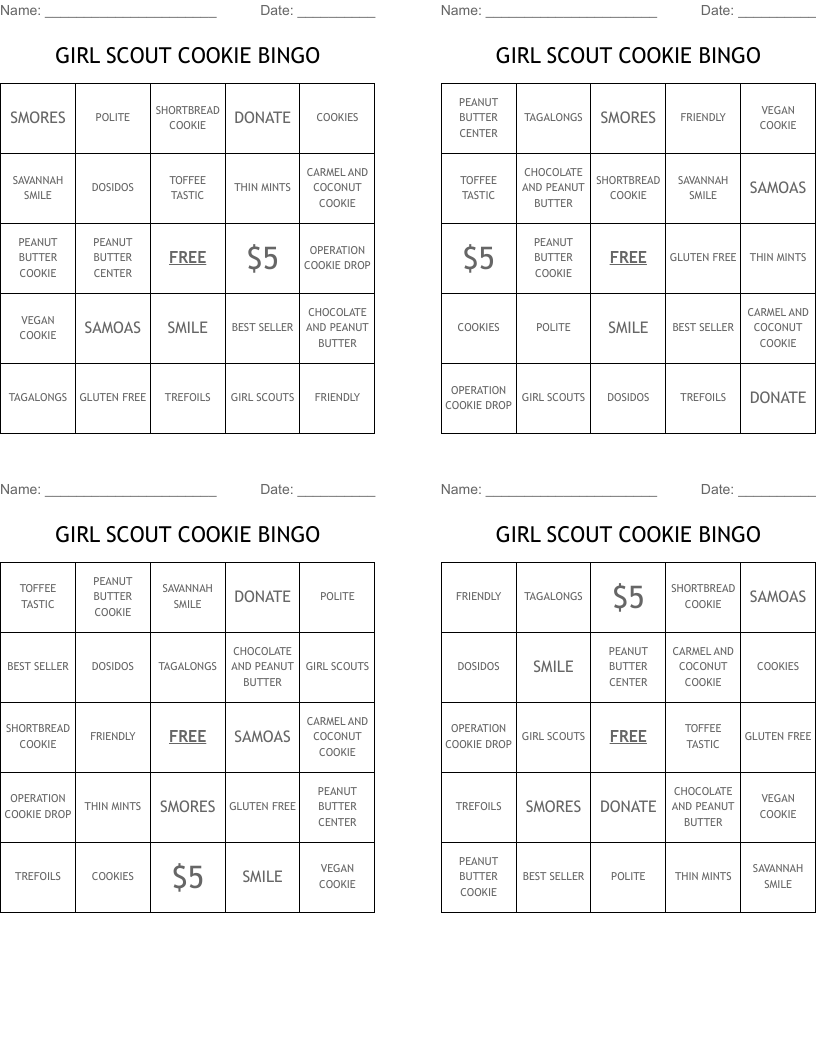 GIRL SCOUT COOKIE BINGO