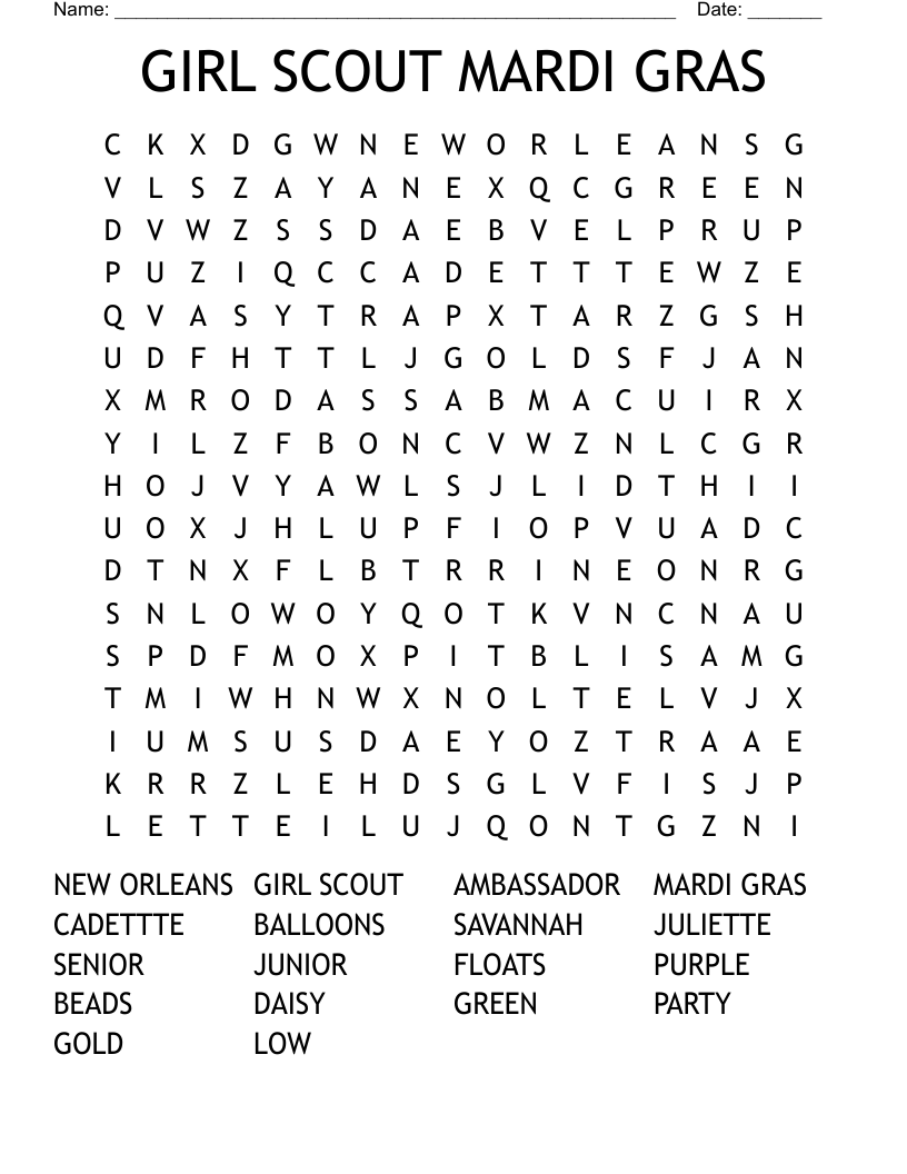 GIRL SCOUT MARDI GRAS Word Search