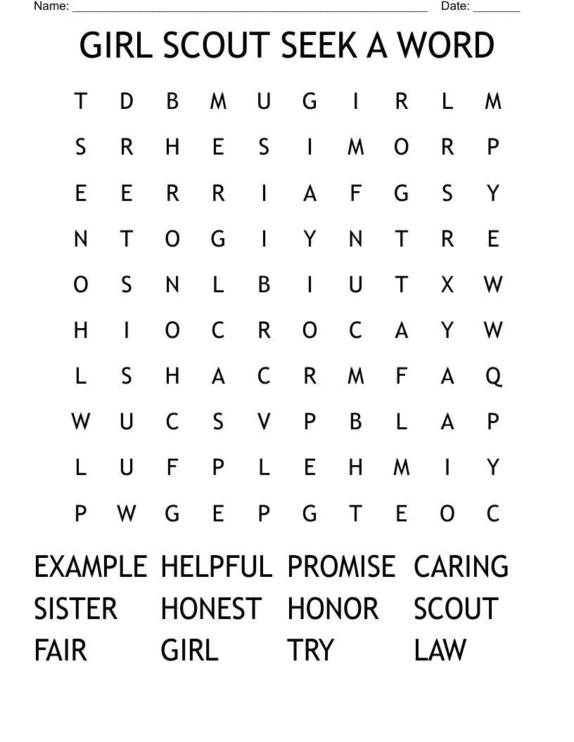 GIRL SCOUT SEEK A WORD Word Search