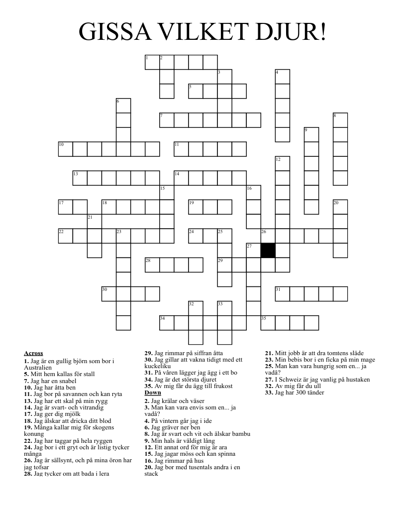 GISSA VILKET DJUR! Crossword