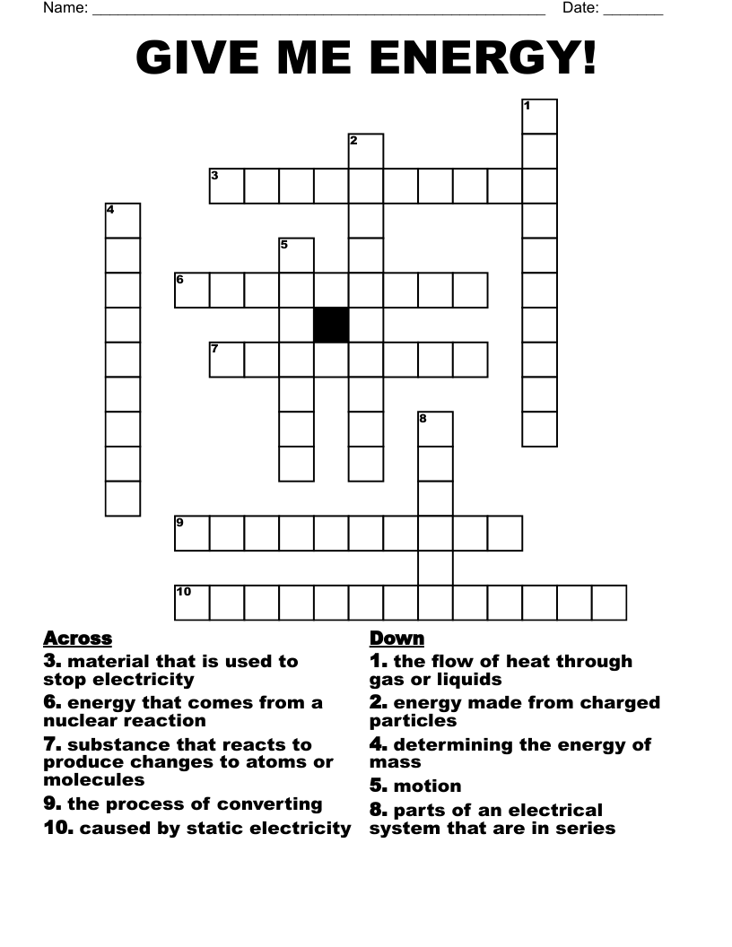 GIVE ME ENERGY! Crossword