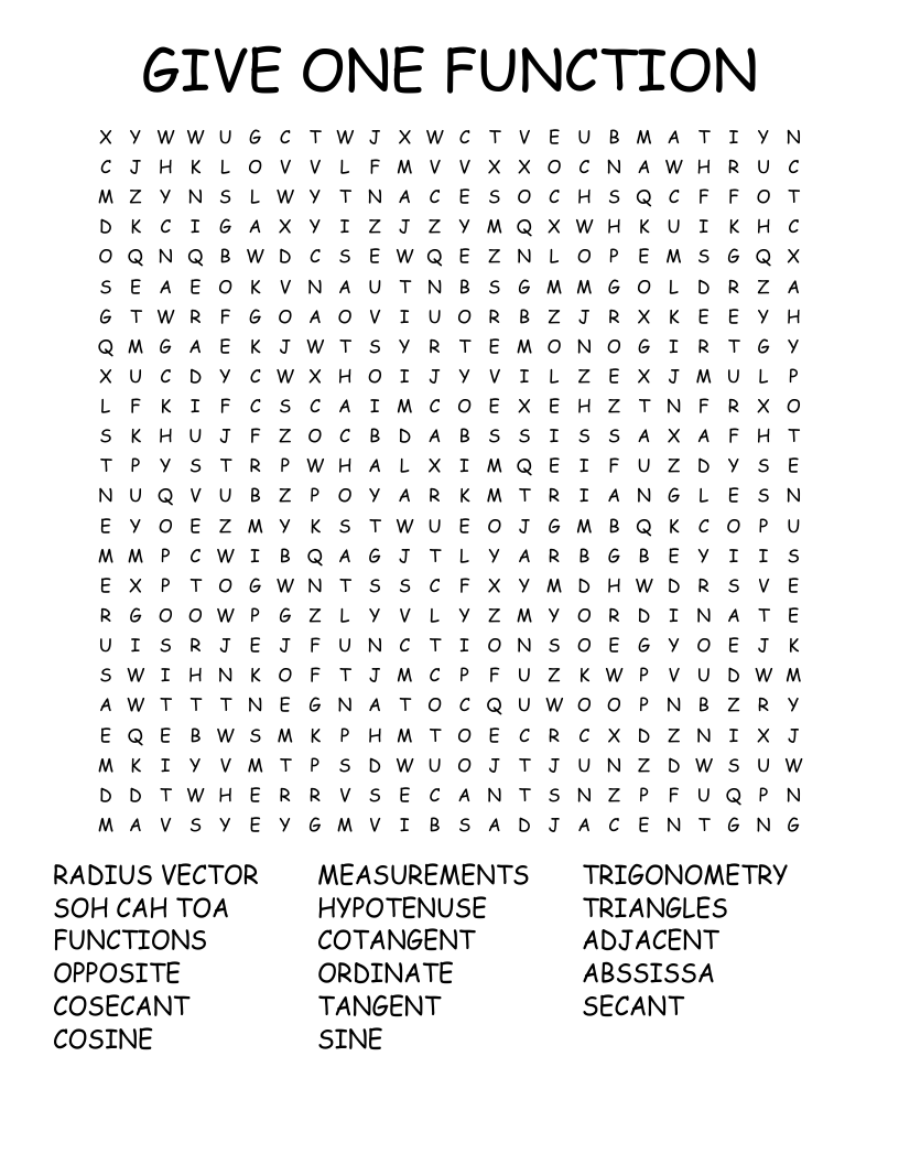 GIVE ONE FUNCTION  Word Search