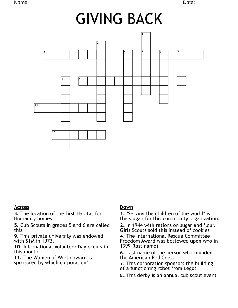 GIVING BACK Crossword