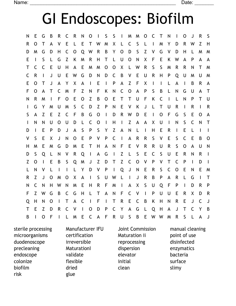 GI Endoscopes: Biofilm Word Search