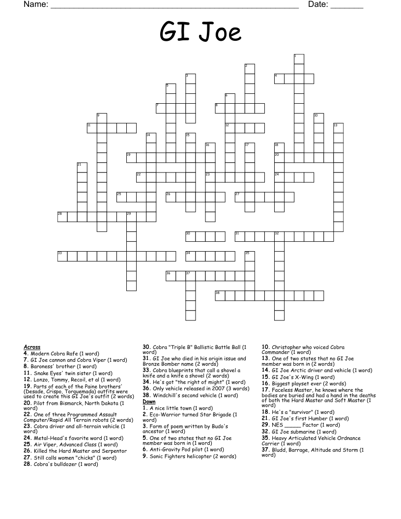 GI Joe Crossword