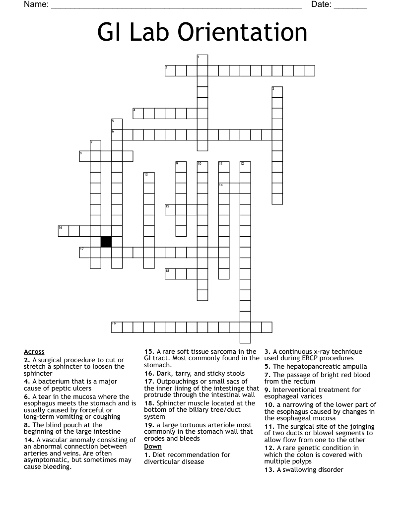 GI Lab Orientation Crossword