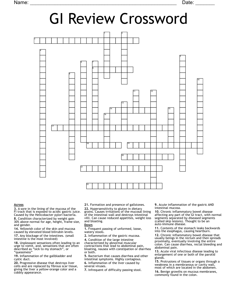 GI Review Crossword