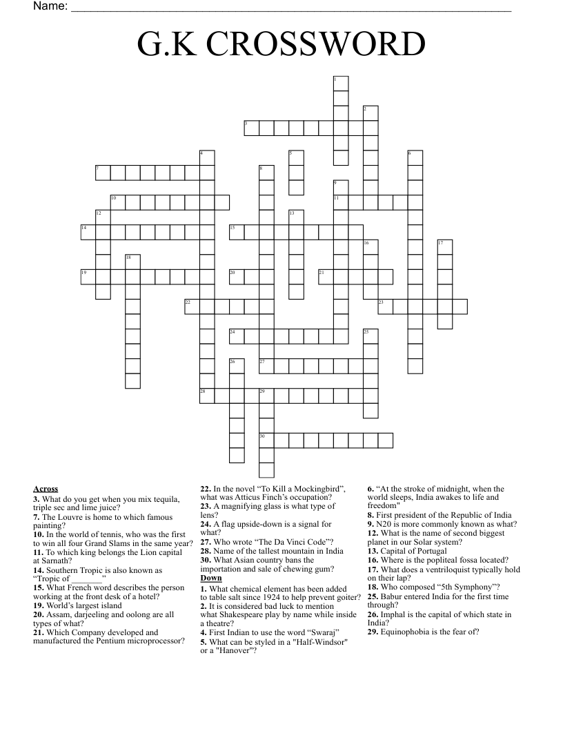 G.K CROSSWORD