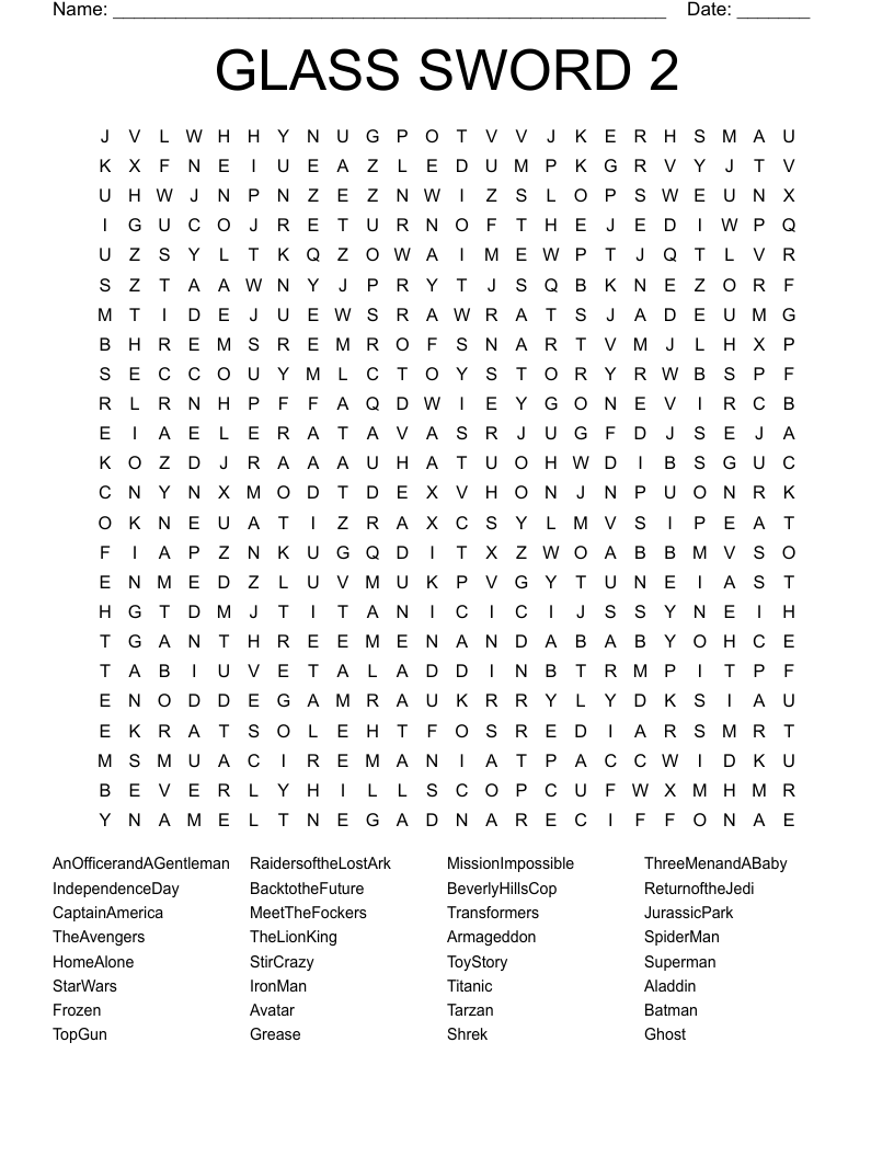 GLASS SWORD 2 Word Search