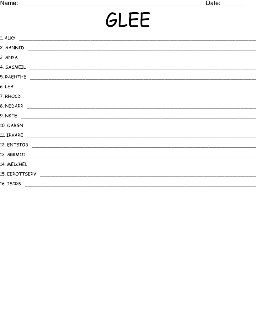 GLEE Word Scramble