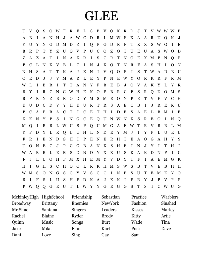 GLEE Word Search