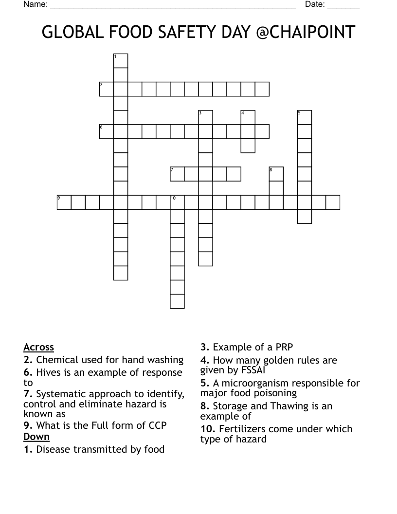 GLOBAL FOOD SAFETY DAY @CHAIPOINT Crossword