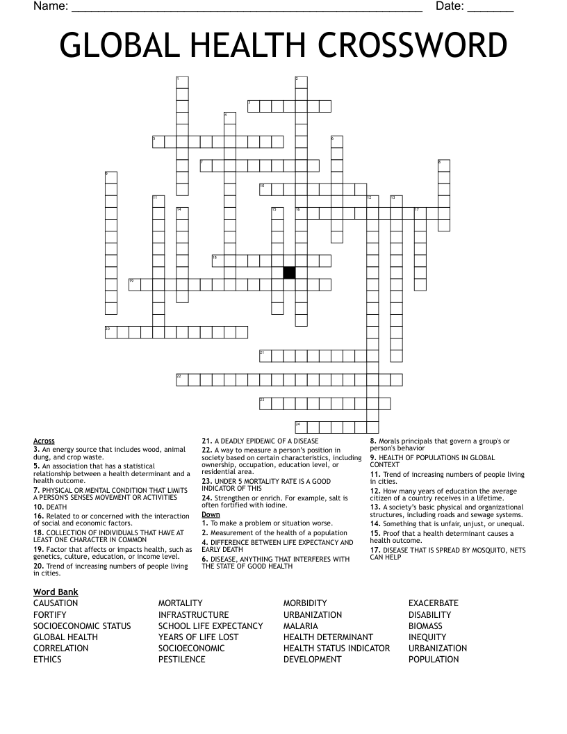 GLOBAL HEALTH CROSSWORD