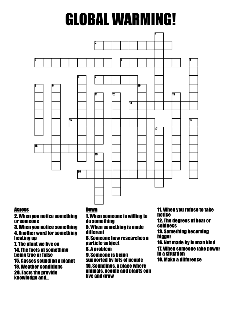 GLOBAL WARMING! Crossword