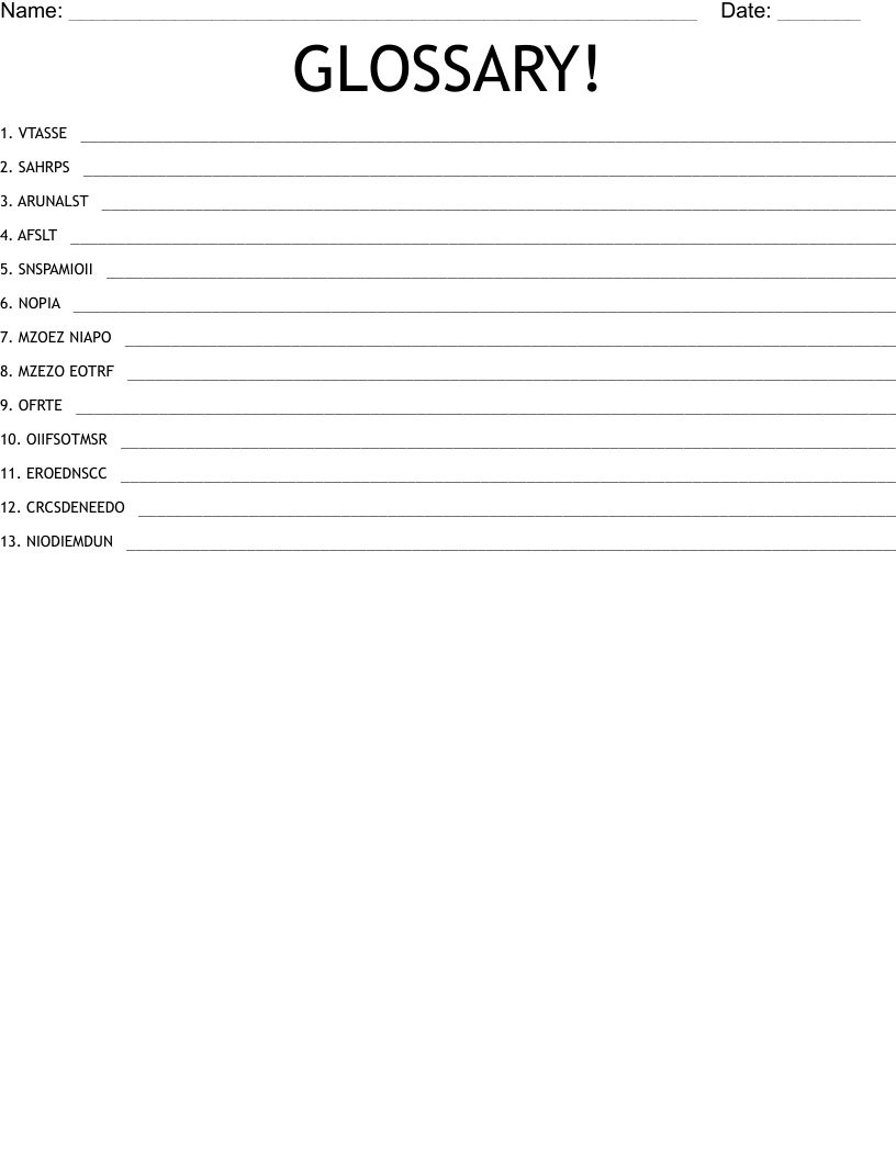 GLOSSARY! Word Scramble