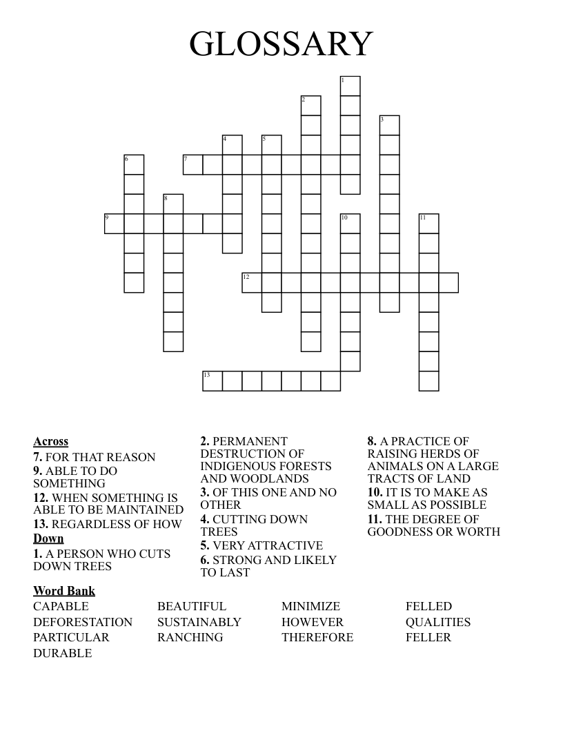 GLOSSARY Crossword