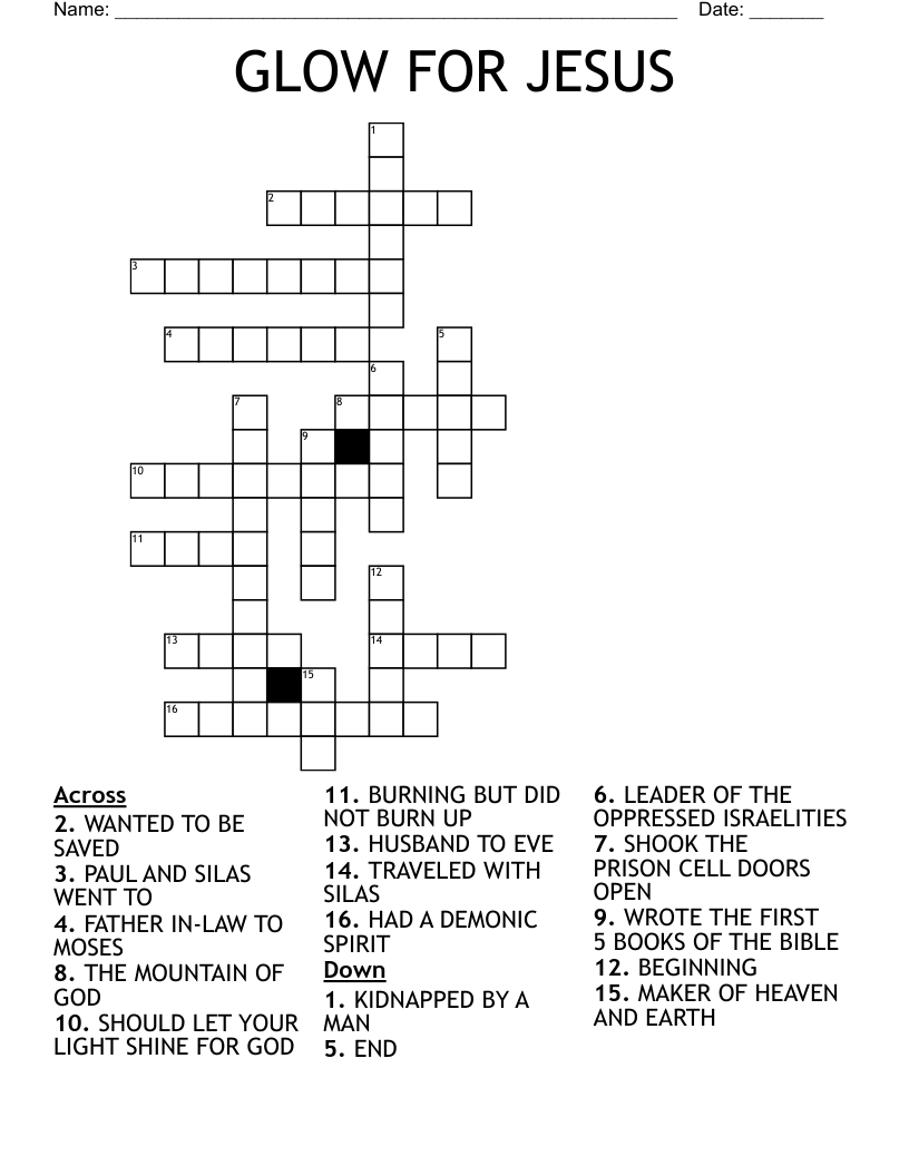 GLOW FOR JESUS Crossword