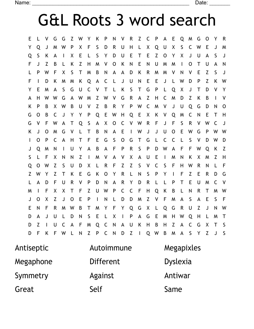 G&L Roots  3 word search
