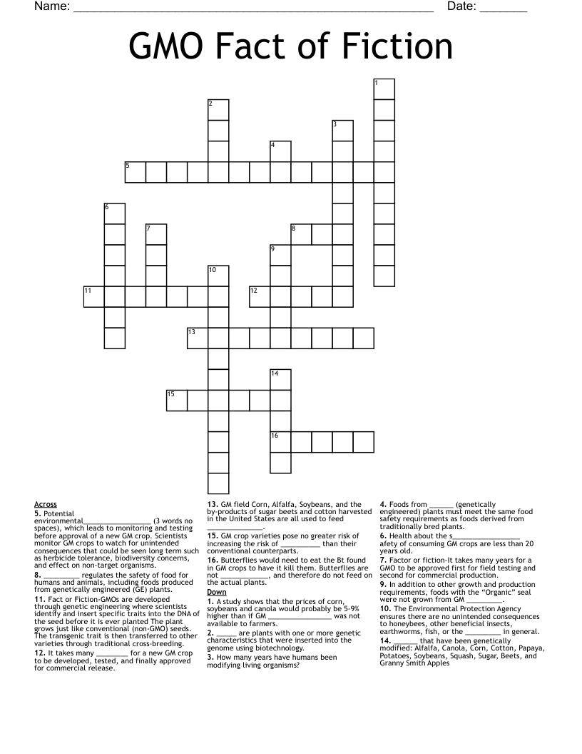 GMO Fact of Fiction Crossword