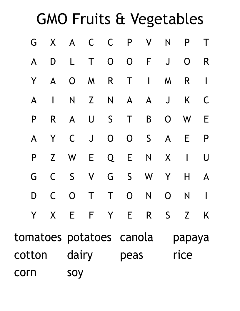 GMO Fruits & Vegetables Word Search