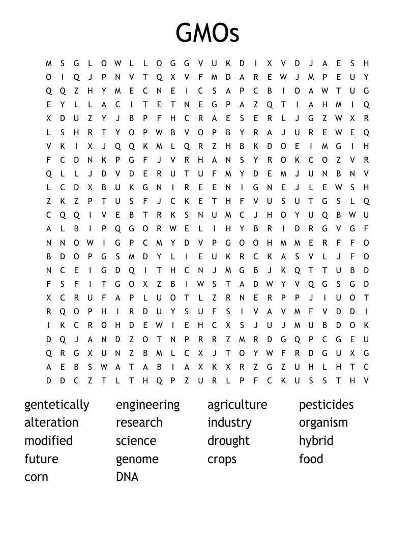 GMOs Word Search