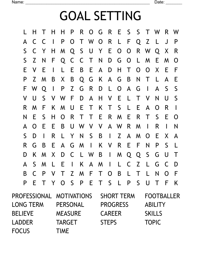 GOAL SETTING Word Search