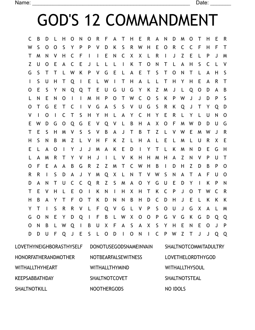 GOD'S 12 COMMANDMENT Word Search