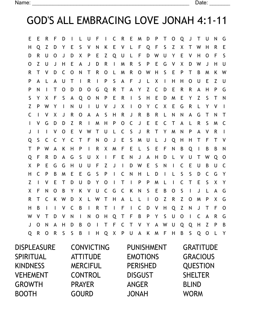 GOD'S ALL EMBRACING LOVE JONAH 4:1-11 Word Search