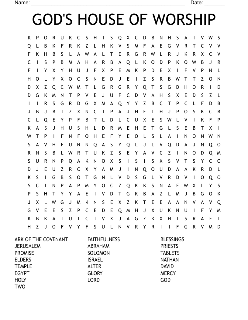 GOD'S HOUSE OF WORSHIP Word Search