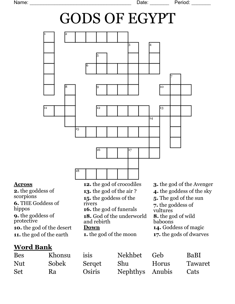 GODS OF EGYPT Crossword